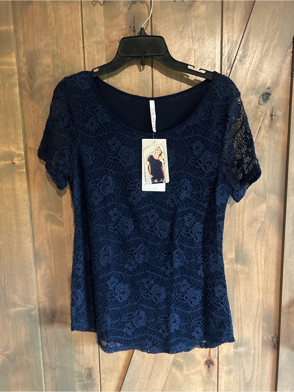 Laura Ashley Navy Short Sleeve Lace Top